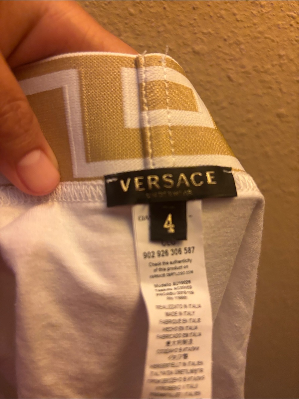Versace White Men's Athletic Shorts with Gold Waistband - Picture 2 of 2